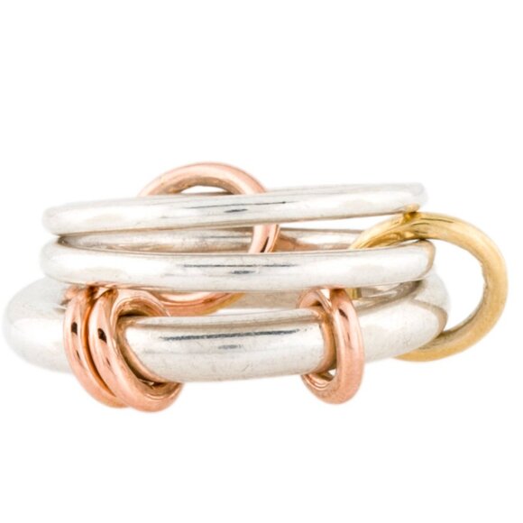 SPINELLI KILCOLLIN TRI-TONE 18K ROSE YELLOW GOLD & STERLING ORION SG BAND RING - Picture 7 of 10